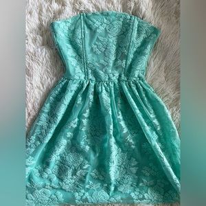 Wet seal floral printed turquoise strapless mini dress